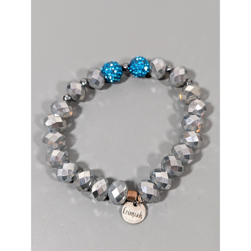 Erimish Gray Faceted Glass Blue Crystal Ball‎ Stretch Stacking Bracelet 7 in
